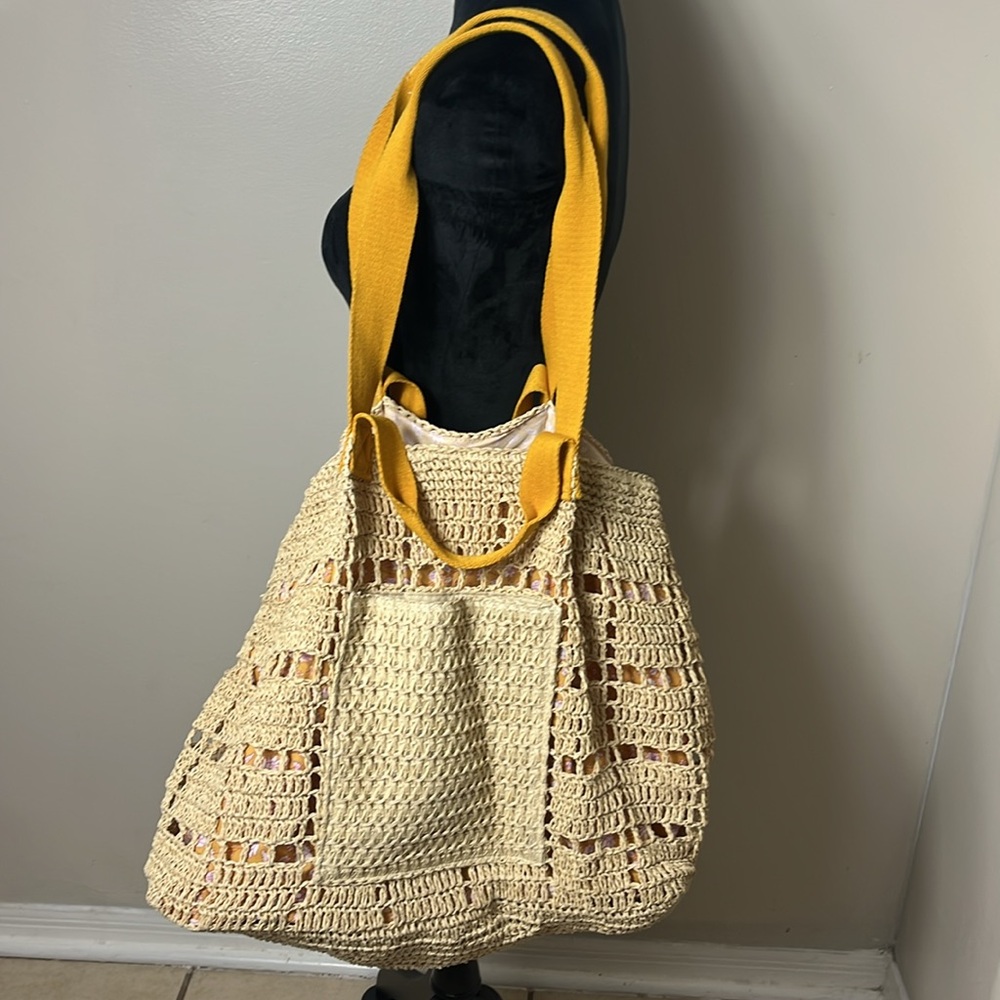 Universal Thread Cream/ Yellow Straps Crochet Tot… - image 2